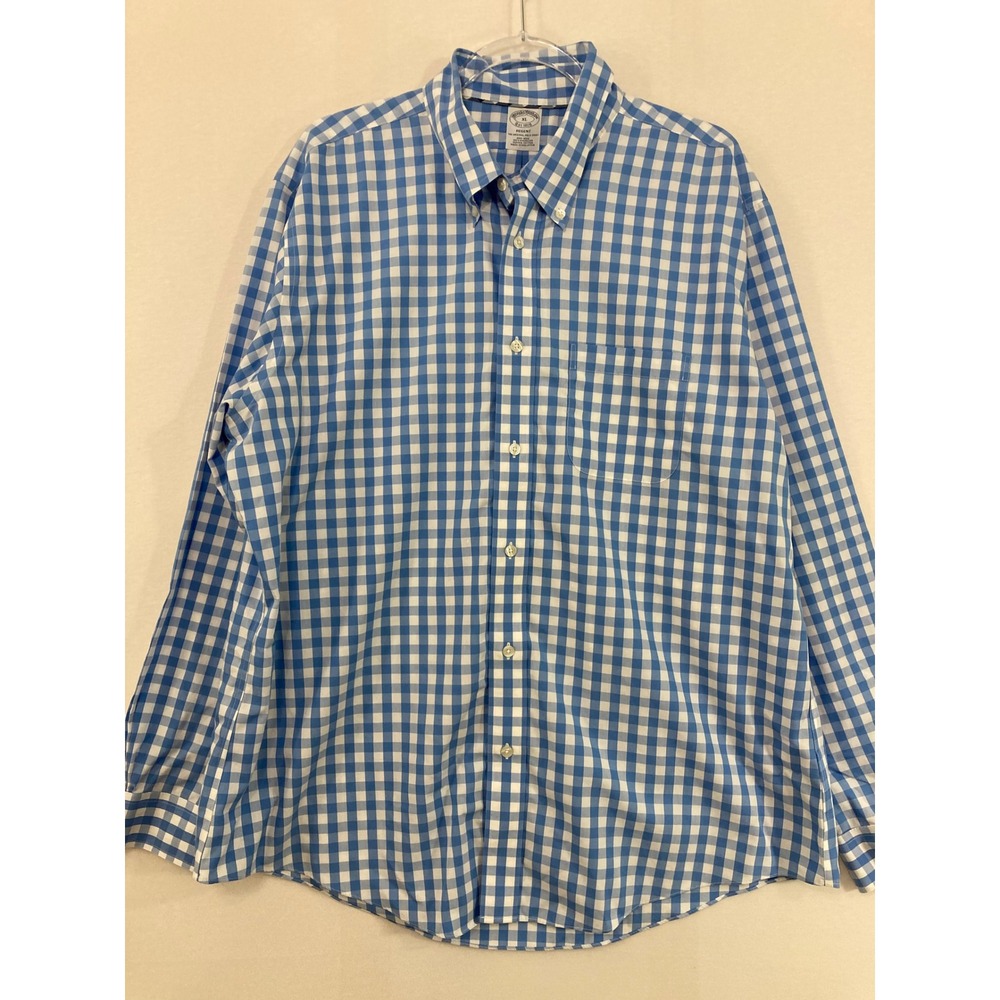 Brooks Brothers Button Down Shirt XL Blue Gingham Regent Non-Iron Supima Cotton